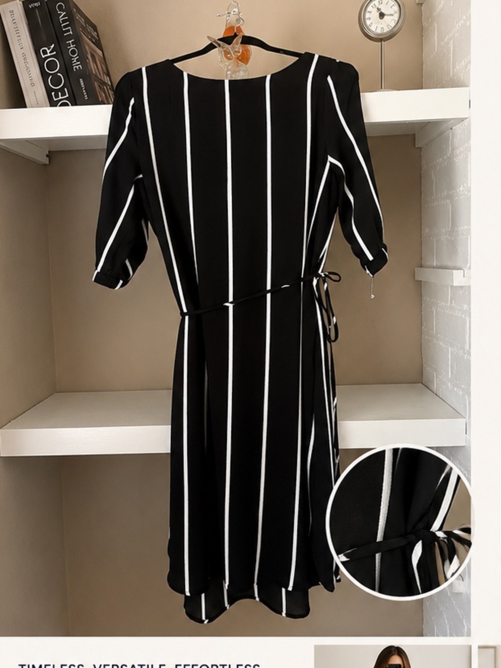 Ryan Michelle Black White Stripe Wrap Dress Large Midi nwt